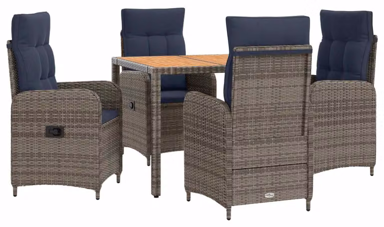 Set da tavolo da esterno, composto da 5 pezzi, in rattan di polietilene e acciaio con rivestimento in polvere