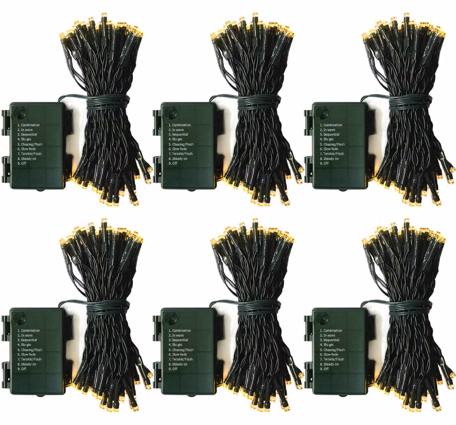 Set di 6 catene luminose a LED, lunghezza 5 metri, 50 LED, luce bianco caldo, con timer e 8 modalità