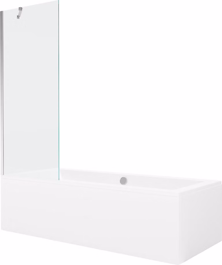 Mexen Cube vasca da bagno rettangolare 170 x 80 cm con pannello e schermo 1 anta 70 cm, trasparente, cromo