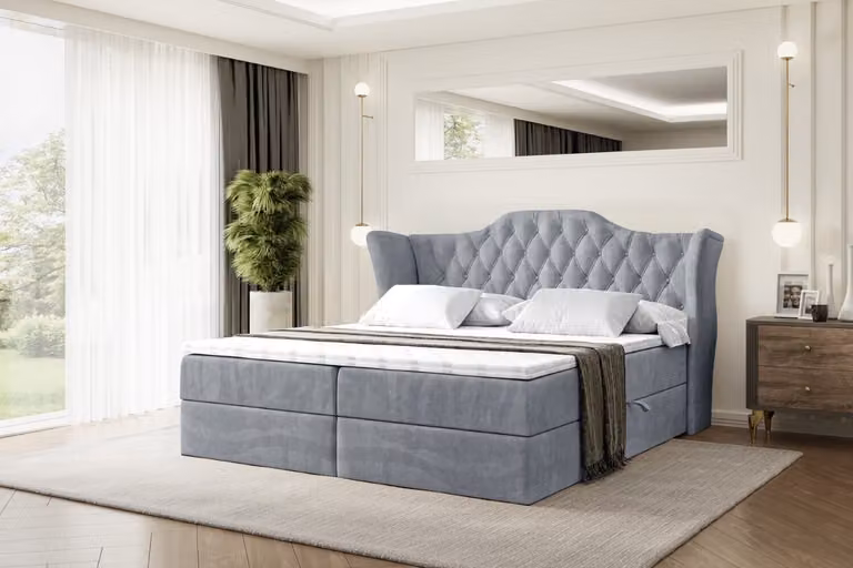 Letto boxspring ALTDECOR VILA, letto imbottito con testiera e contenitore - Materasso di media rigidità (H3) - 140x200 - Grigio velluto
