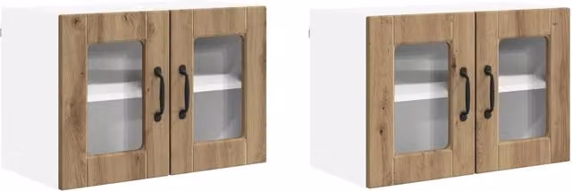Set di 2 pensili da cucina moderni con 4 ripiani 60 x 31 x 40 cm in legno multistrato rovere artigianale 02_0054328