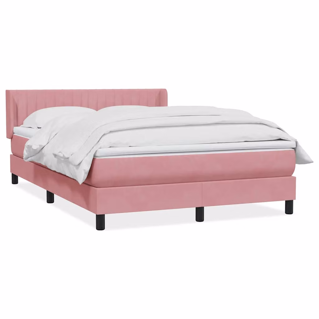vidaXL Letto con Giroletto a Molle e Materasso Ibrido in Velluto Rosa e Bianco L: 147 cm, P: 223 cm, H: 88 cm