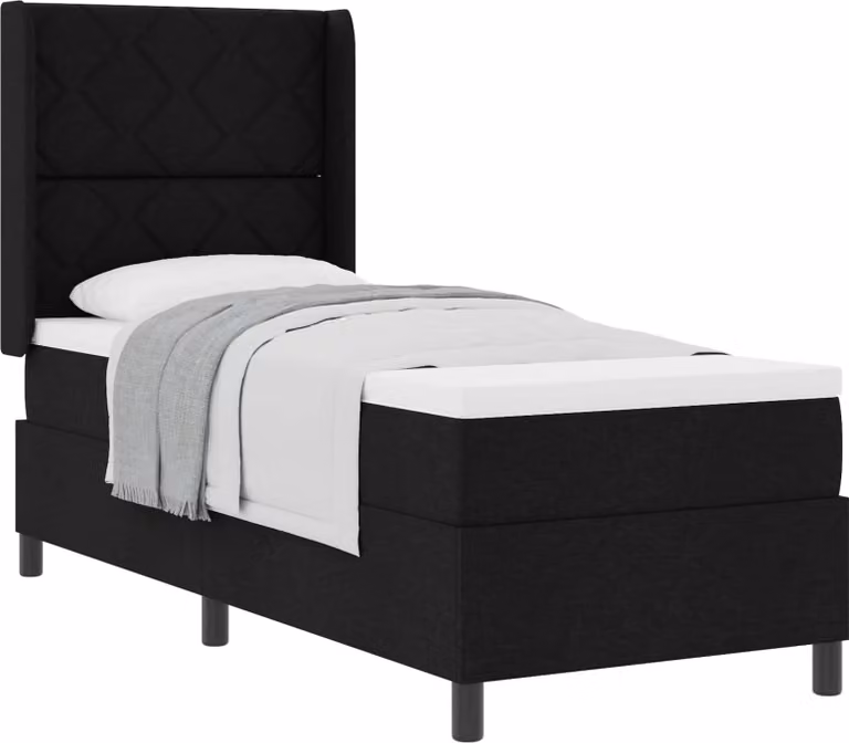 Letto a molle con materasso nero 90 x 190 cm in tessuto
