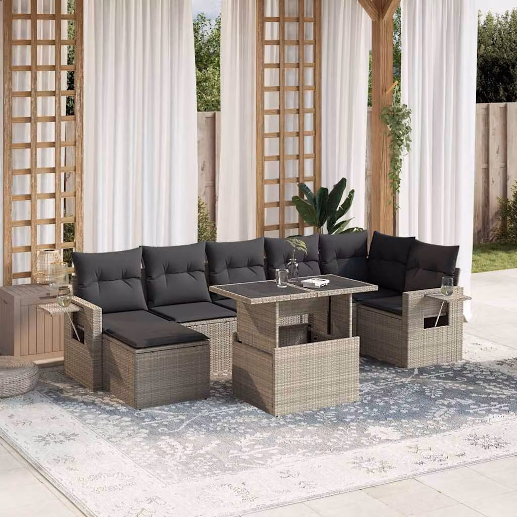 vidaXL Set Divano da Giardino a L 8pz in Polyrattan con Cuscini Grigio Antracite e Tavolino – 1