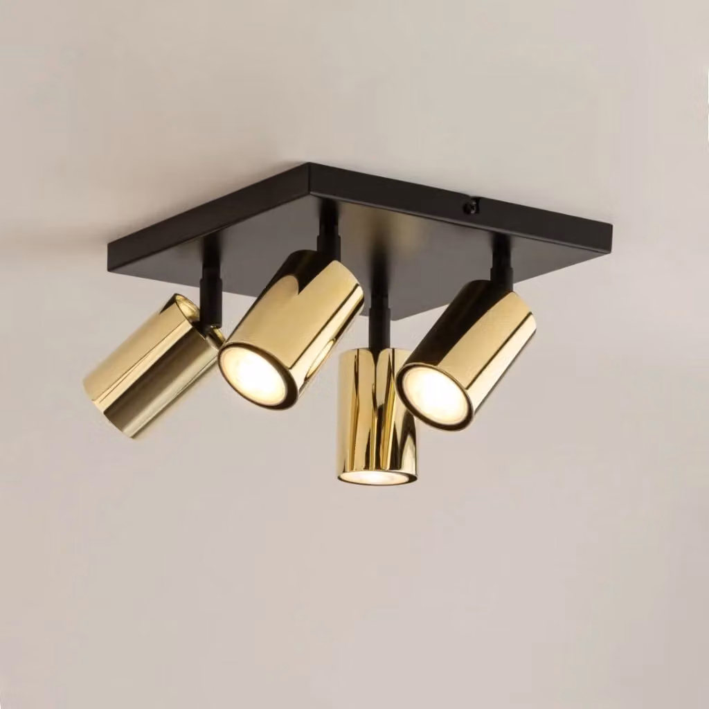 Plafoniera moderna Sigma Lighting quadra in metallo nero e ottone con 4 spot GU10 regolabili e dimmerabili – 2