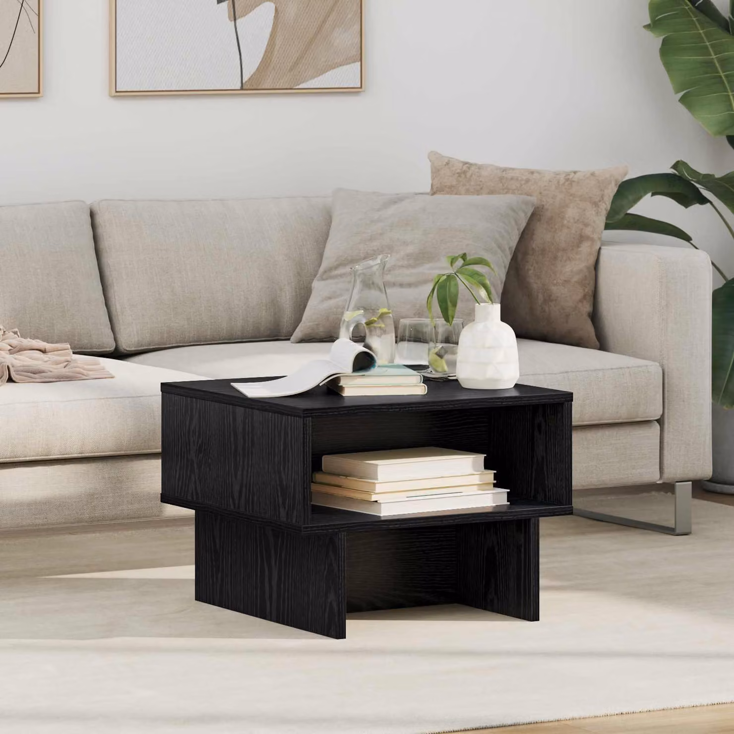 Maison Exclusive - Tavolino nero effetto rovere 48 x 46 x 35 cm Materiale ligneo