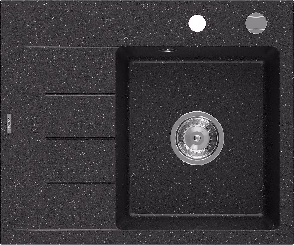 Mexen Ben lavello da cucina in granito a 1 vasca con gocciolatoio, destro 600 x 500 mm, nero/argento metallizzato, sifone