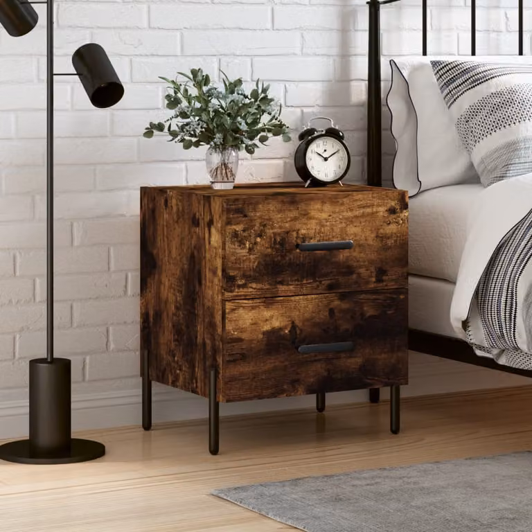 Comodino vidaXL in Rovere Fumo e Legno Multistrato, Design Moderno, L 40 cm x P 35 cm x H 47,5 cm
