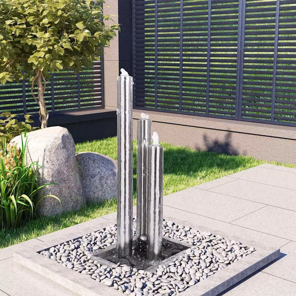 Fontana da giardino moderna vidaXL in acciaio inox e plastica, Argento, L: 48 cm, P: 34 cm, H: 88 cm