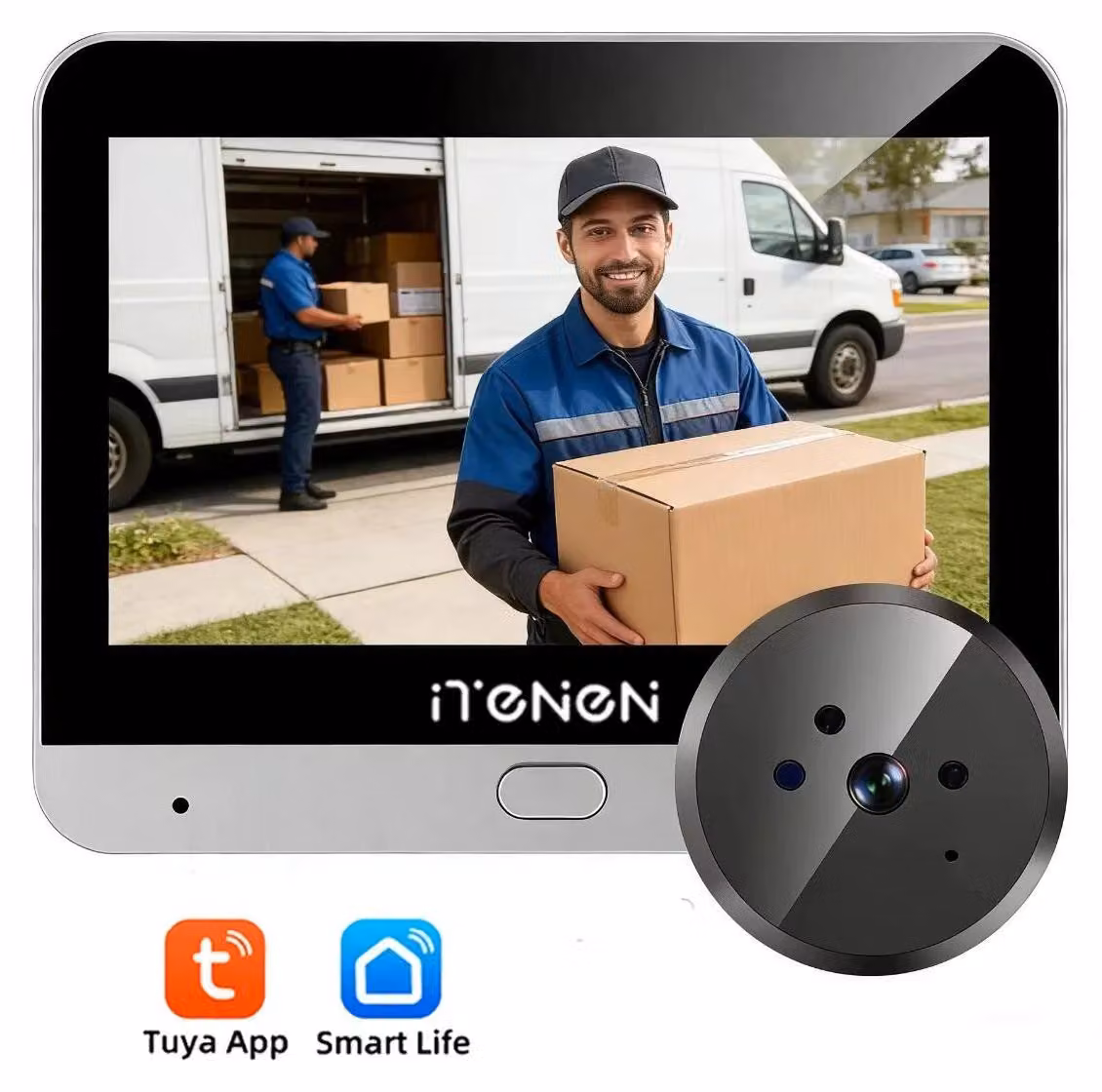 Spioncino digitale per porta - Telecamera per porta - 2K - Wi-Fi 2,4 GHz - Ampio angolo di visione di 140° - Visione notturna - Compatibile con Tuya - Argento