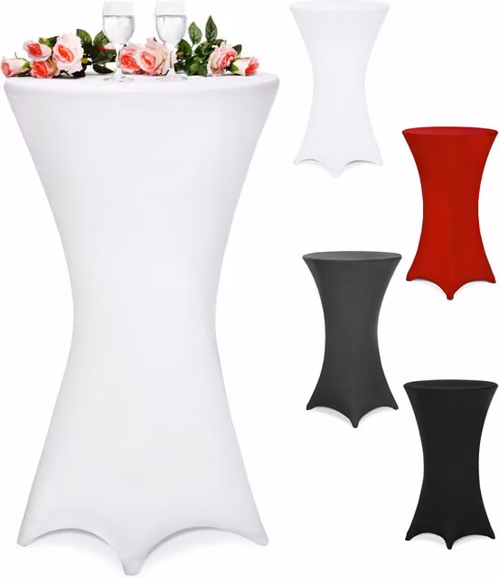 Copritavolo elastico bianco per tavolino alto Ø 60 cm in poliestere ed elastan con tecnologia Detex®
