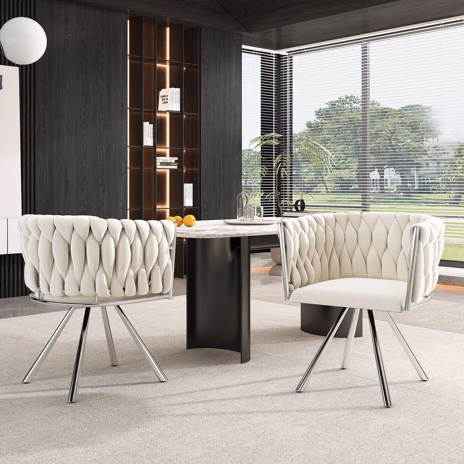 okwish Sedia da pranzo in velluto, girevole, 2 pezzi, singola, color crema, lussuosa sedia girevole per il soggiorno, con 4 gambe in metallo, beige e argento