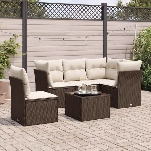 Set Divano da Giardino 6 pz con Cuscini Marrone in Polyrattan 3249492
