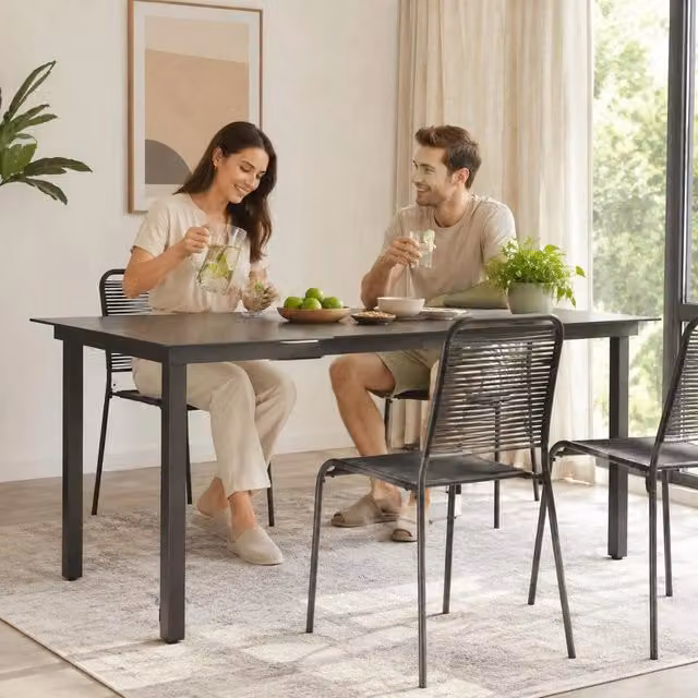 Garden Table Black 190x90x74 Cm Aluminum And Glass