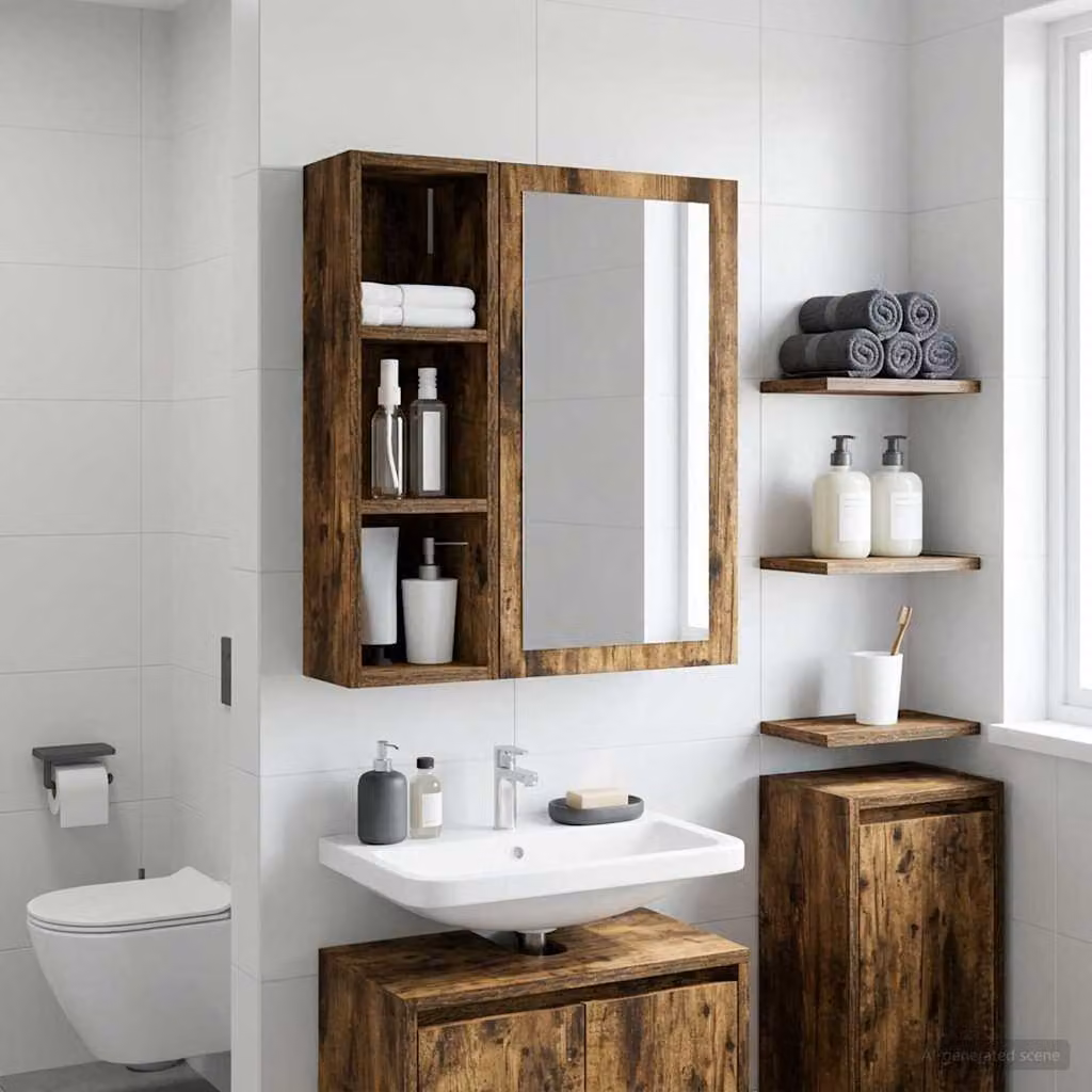 Armadio da bagno a muro vidaXL in legno MDF moderno colore marrone quercia, L/P/H: 20 x 16 x 62,5 cm