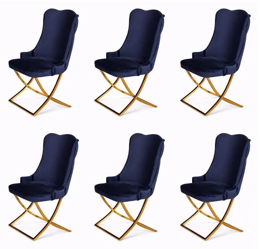 6 sedie, stile moderno, colore blu, comode, imbottite, ideali per la sala da pranzo, nuove
