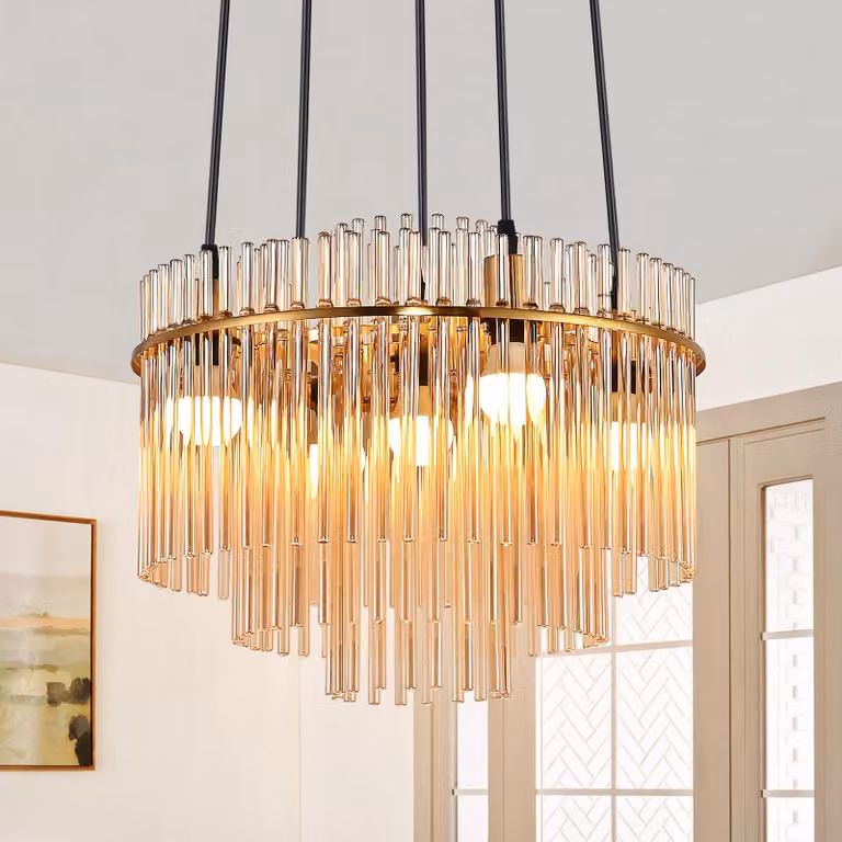 ZMH lampada a sospensione tavolo da pranzo lampada a sospensione 5 fiamme lampada a sospensione E27 paralume in vetro Ø 40 cm lampada sala da pranzo oro per sala da pranzo caffè bar cucina camera da letto (senza lampadina)