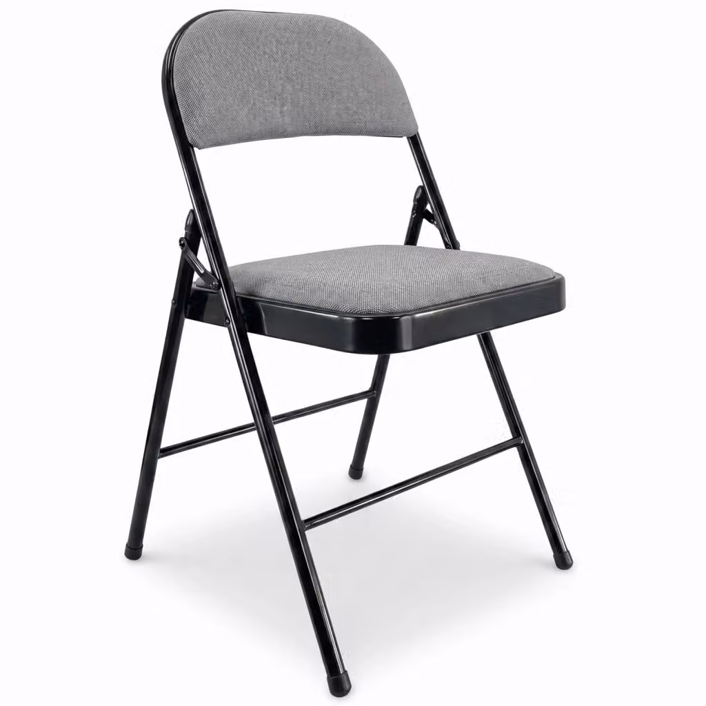 Set di 6 sedie pieghevoli impilabili Marvin in metallo nero con seduta imbottita in tessuto grigio – 2