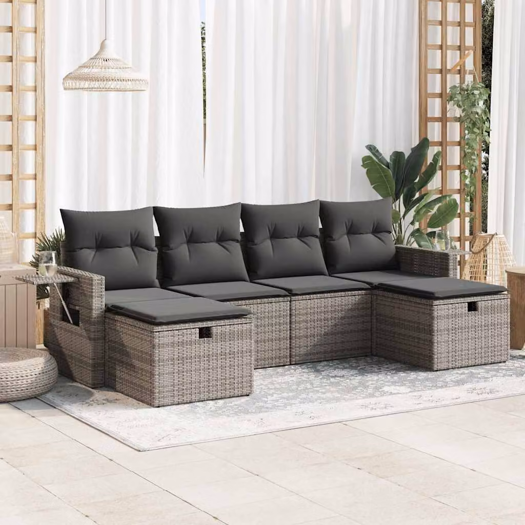 Set Divano da Giardino vidaXL 6 pz in Polyrattan Grigio con Cuscini e Struttura in Metallo