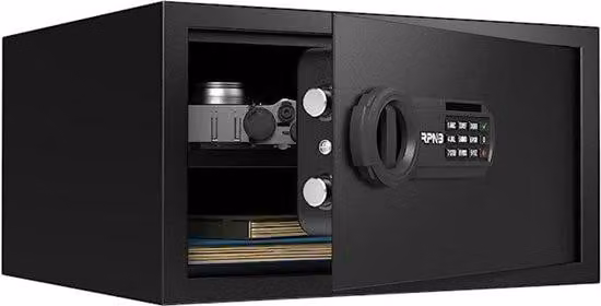 Cassaforte antincendio elettrica con combinazione e chiave, capacità di 28 litri, design elegante, colore nero