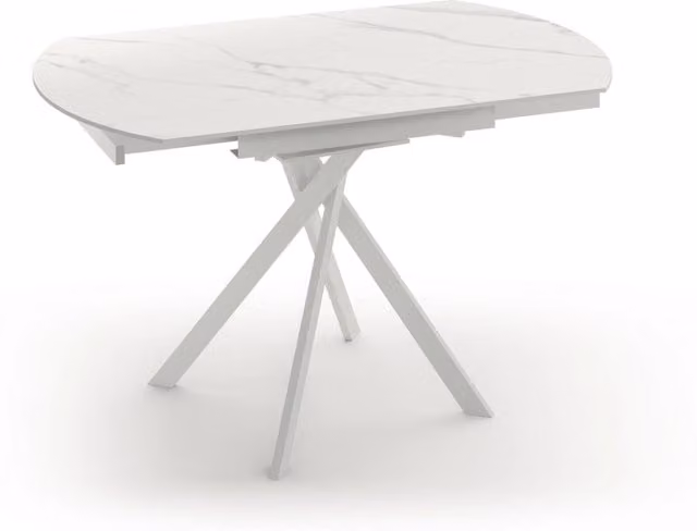 Tavolo da pranzo allungabile Roll GIORDANOSHOP con top in ceramica bianca effetto marmo e gambe in metallo design moderno rettangolare con angoli arrotondati L/P/H: 120x80/120x76 cm