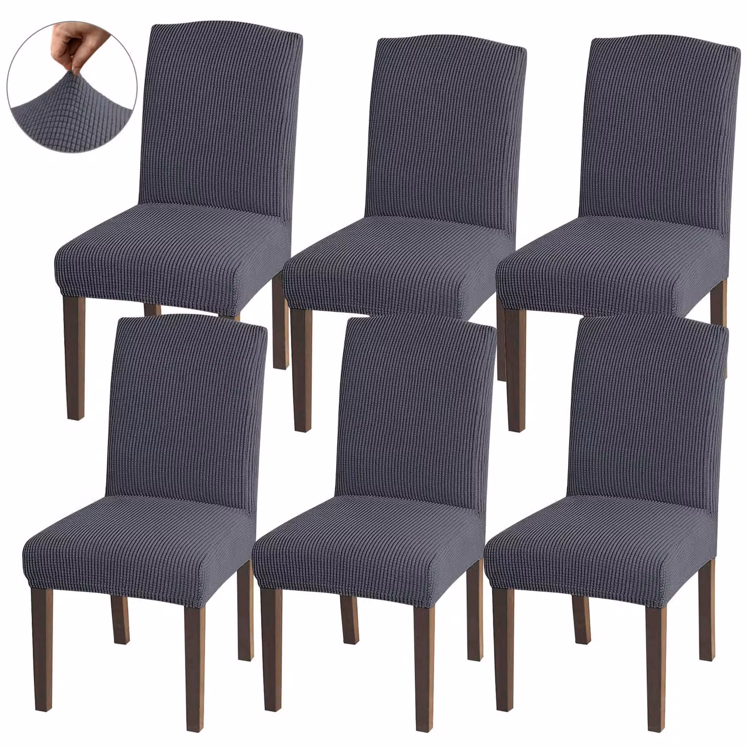 Set di 6 copri-sedie da pranzo elasticizzati, colore grigio