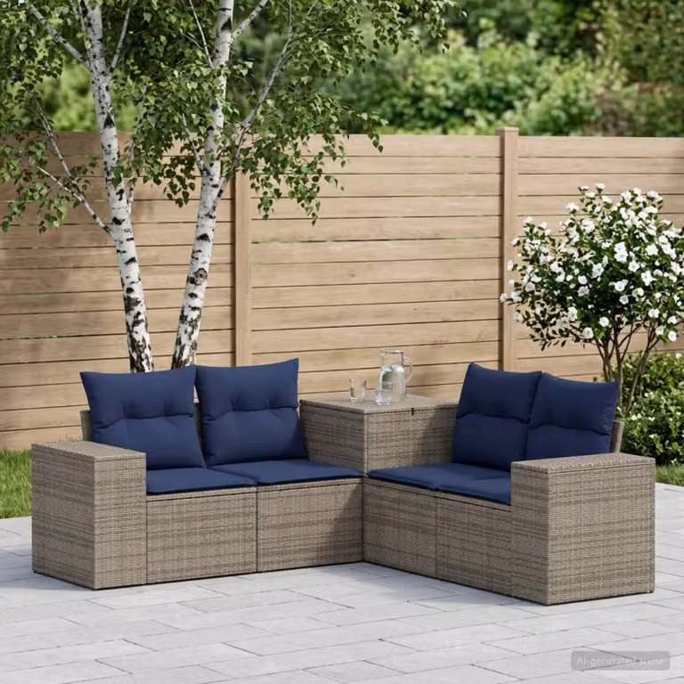 vidaXL Set di divani 5 pz Grigio e Blu Navy 200 x 200 x 85 cm