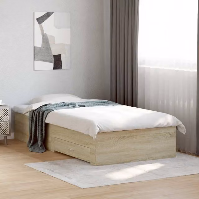 Struttura letto con cassetti vidaXL in legno ingegnerizzato stile rustico colore rovere marrone