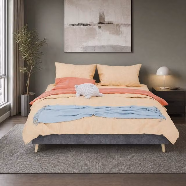 Letto matrimoniale moderno WISHDOR in velluto grigio con struttura in legno e metallo L/P: 160 x 200 cm – 1
