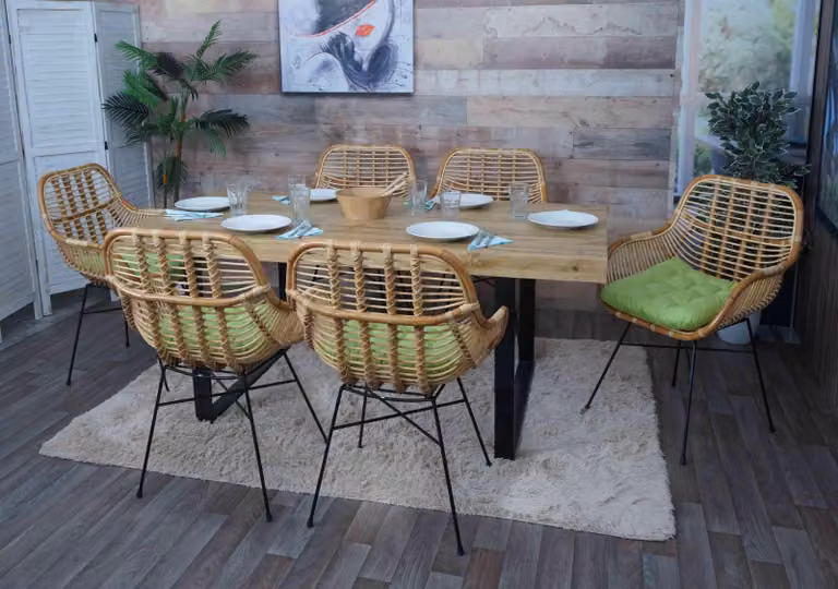 set di 6 sedie da pranzo HWC-P17, sedia da cucina in vimini poltrona in rattan sedia in rattan, Kubu rattan metallo ~ rivestimento verde