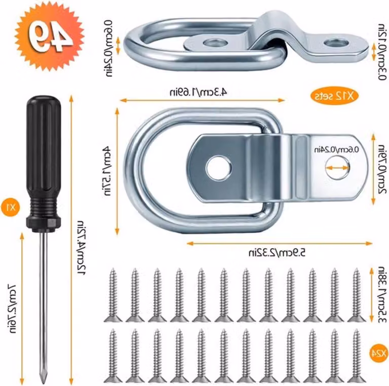 Anelli a D in acciaio inossidabile per il fissaggio, ideali per carichi elevati e per una maggiore sicurezza, dimensioni 20,1 x 16,3 cm