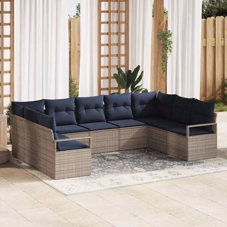 Maison Exclusive - Set di divani da esterno, 9 pezzi, grigio [Materiale sintetico]: rattan sintetico