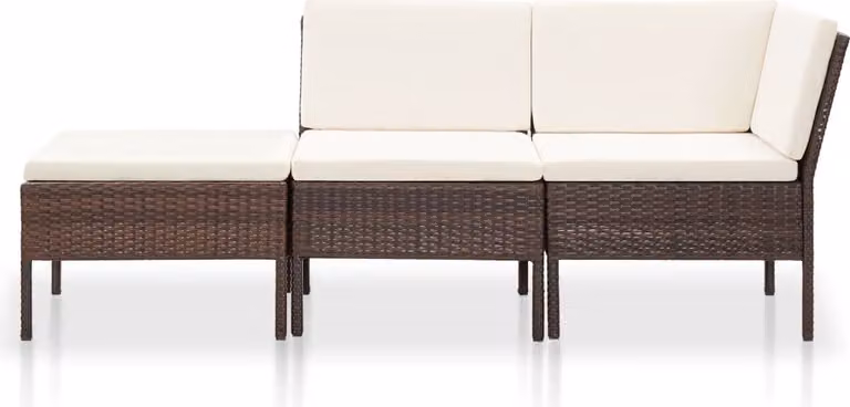 Set Divani da Giardino 3 pz con Cuscini in Polyrattan Marrone