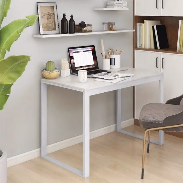 Scrivania per Computer vidaXL Bianca in Legno e Metallo L: 110 cm, P: 60 cm, H: 73 cm