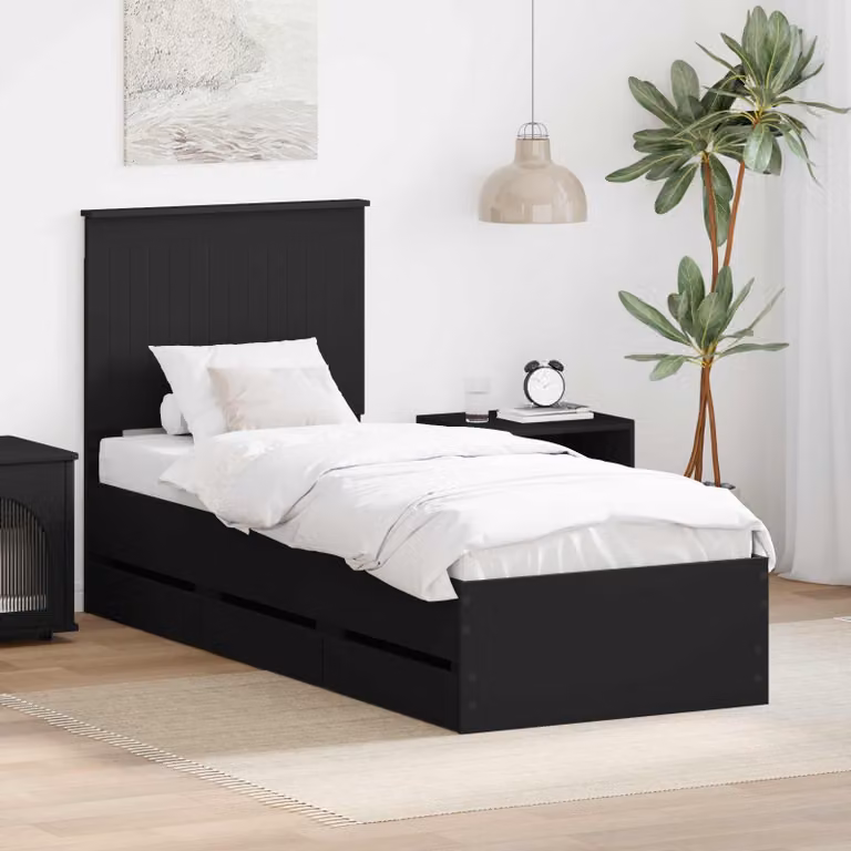 Struttura letto con cassetti vidaXL in legno ingegnerizzato nero 75 x 190 cm