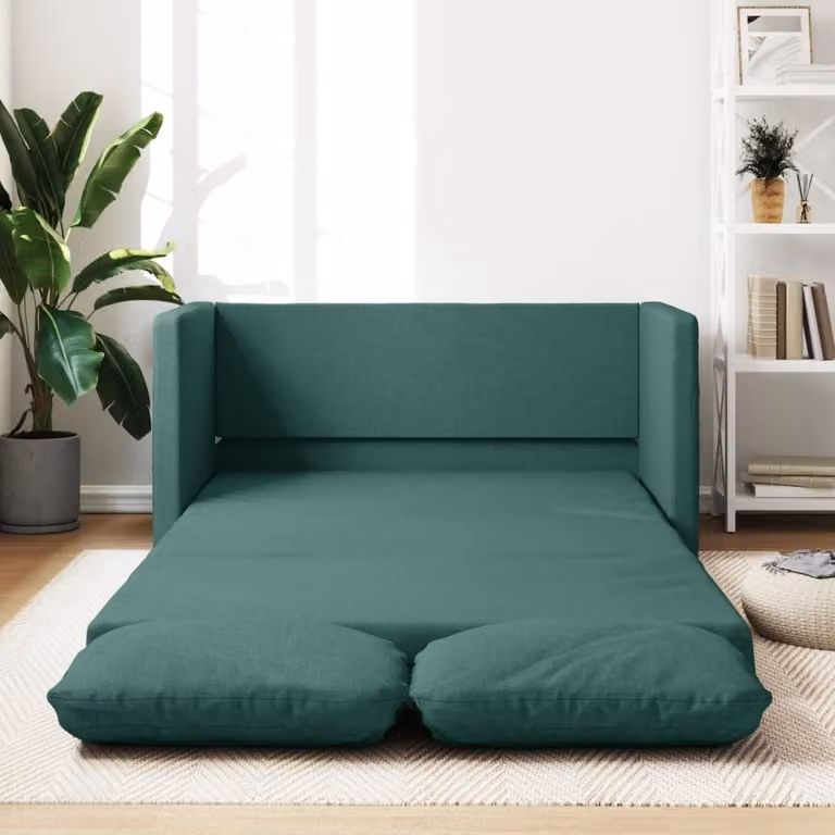 Divano letto esclusivo, colore verde scuro, dimensioni 112x174x55 cm, rivestito in tessuto