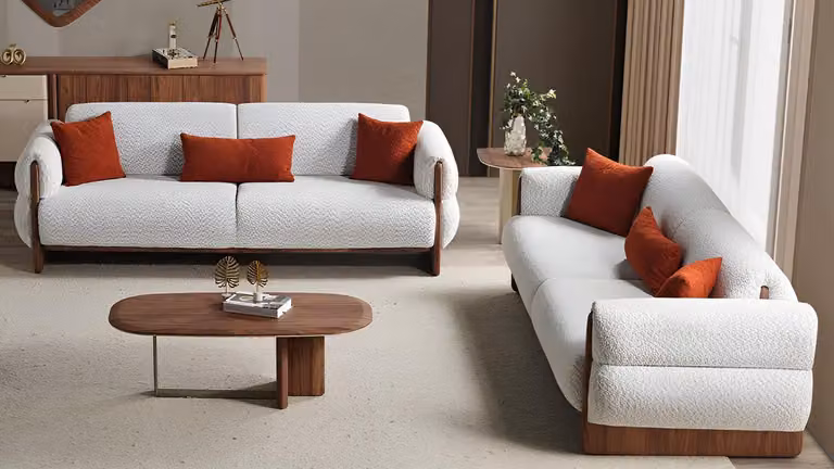 Luxuriöse Designer Sofagarnitur Weiße Stoffsofas 2x Polstercouchen