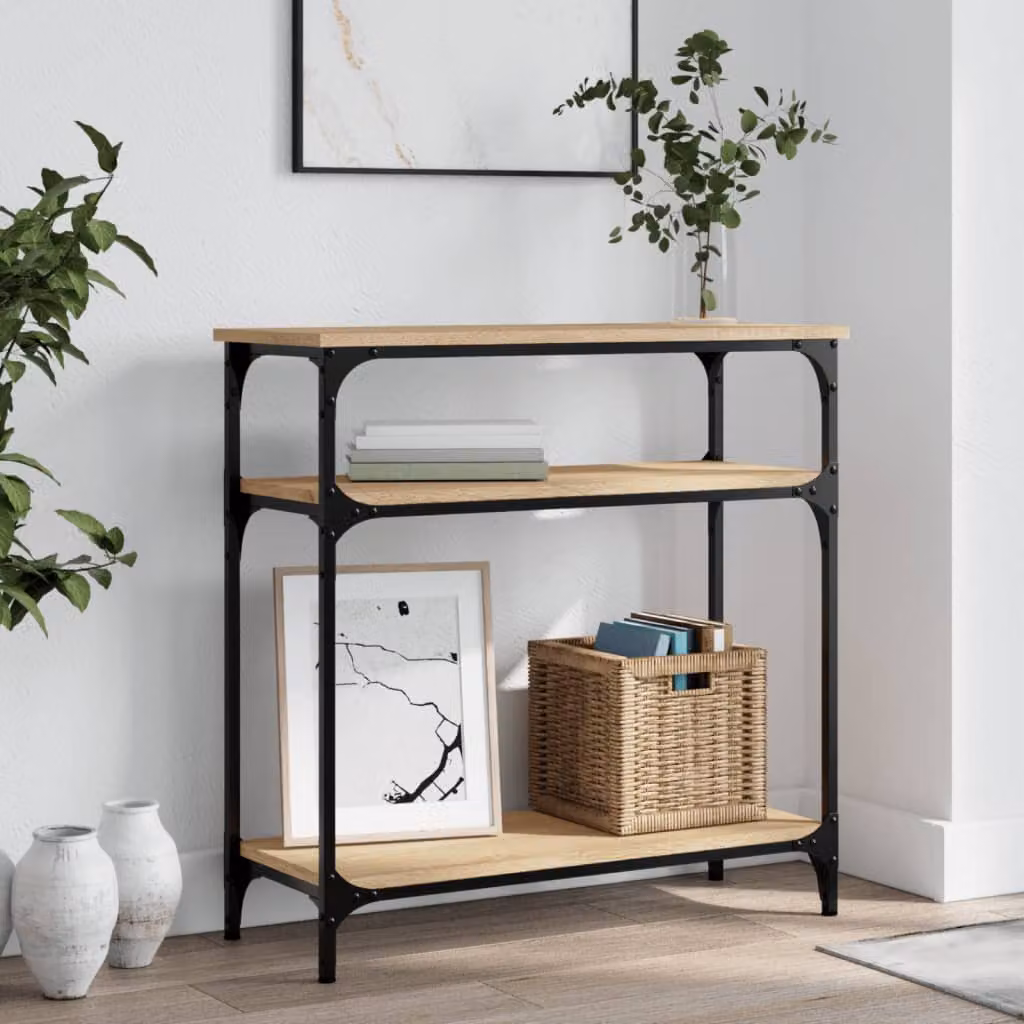 vidaXL Tavolino Consolle in Legno e Metallo Rovere Sonoma, L/P/H: 75 x 29 x 75 cm