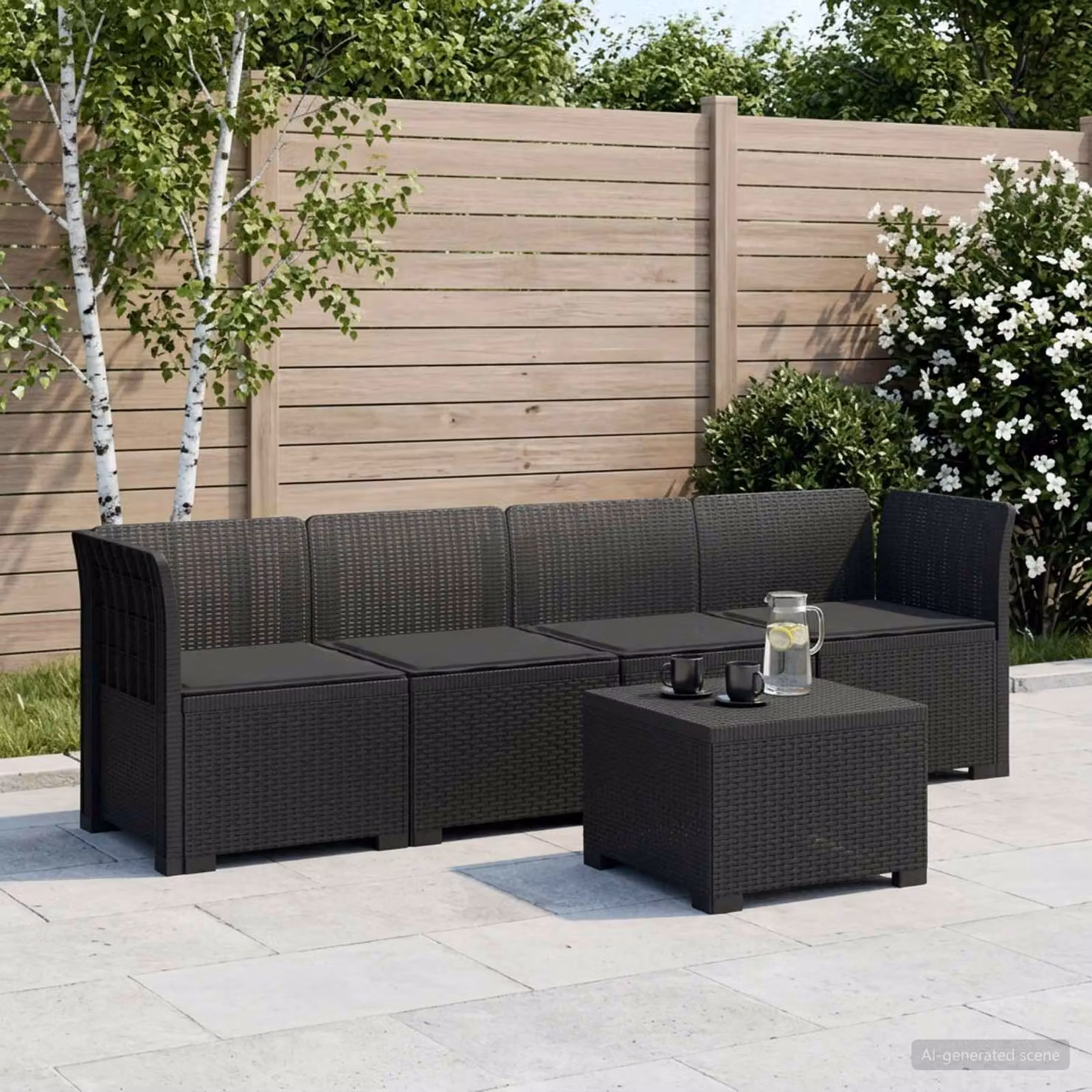Set da giardino vidaXL moderno composto da divano da esterno a 3 posti, elemento angolare e tavolino da caffè, colore antracite, con cuscini inclusi e rivestimenti rimovibili