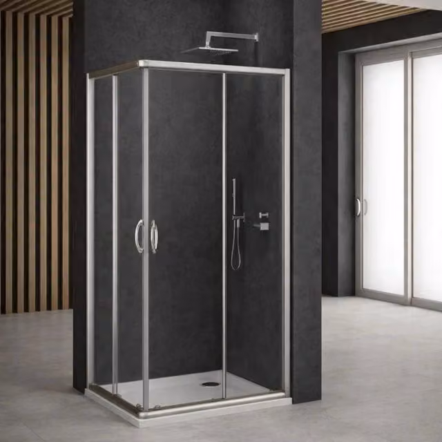 Cabina doccia angolare con ante scorrevoli in cristallo temprato 6 mm cromato *** misure 87-90x87-90xh190 cm, confezi...