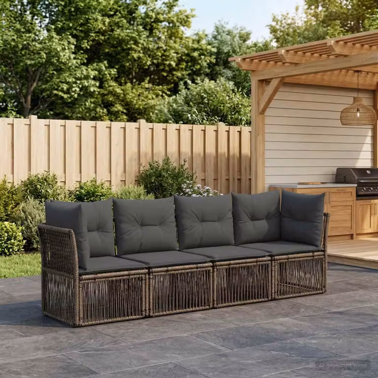 Set Divano da Giardino vidaXL 4 Pezzi a Forma di L Grigio con Cuscini Imbottiti e Struttura in Metallo