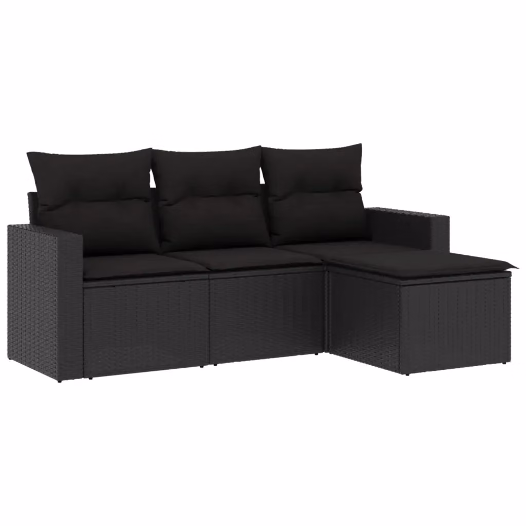Set di Divani da Giardino vidaXL 4 pz a Forma a L con Cuscini Nero in Polyrattan e Struttura in Acciaio – 2