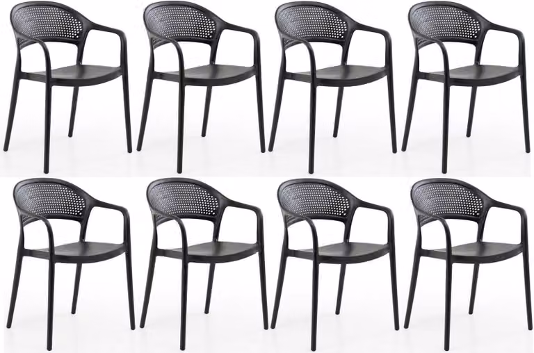 Sedia in plastica, confezione da 8, con schienale forato, disponibile in diversi colori