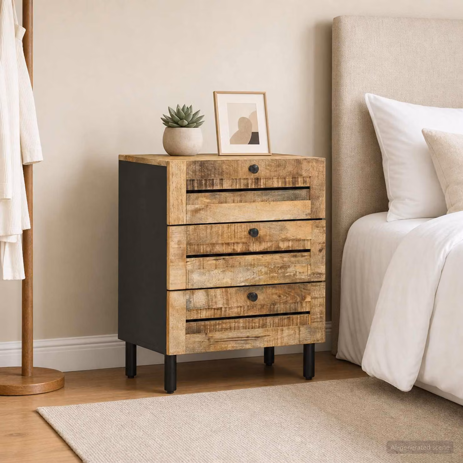 Comodino in legno di mango massello naturale vidaXL L: 50 cm, P: 33 cm, H: 62 cm