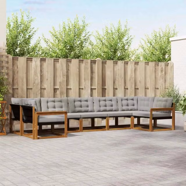 Set di divani da esterno 7 pz Naturale e Grigio Chiaro 3369810