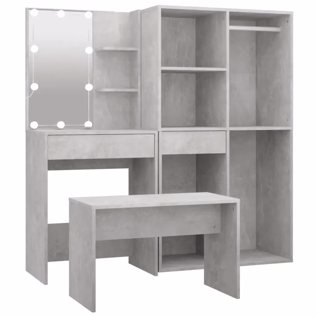 Set Tavolo da Toeletta vidaXL con LED Grigio, Design Moderno e Finitura Opaca – 2