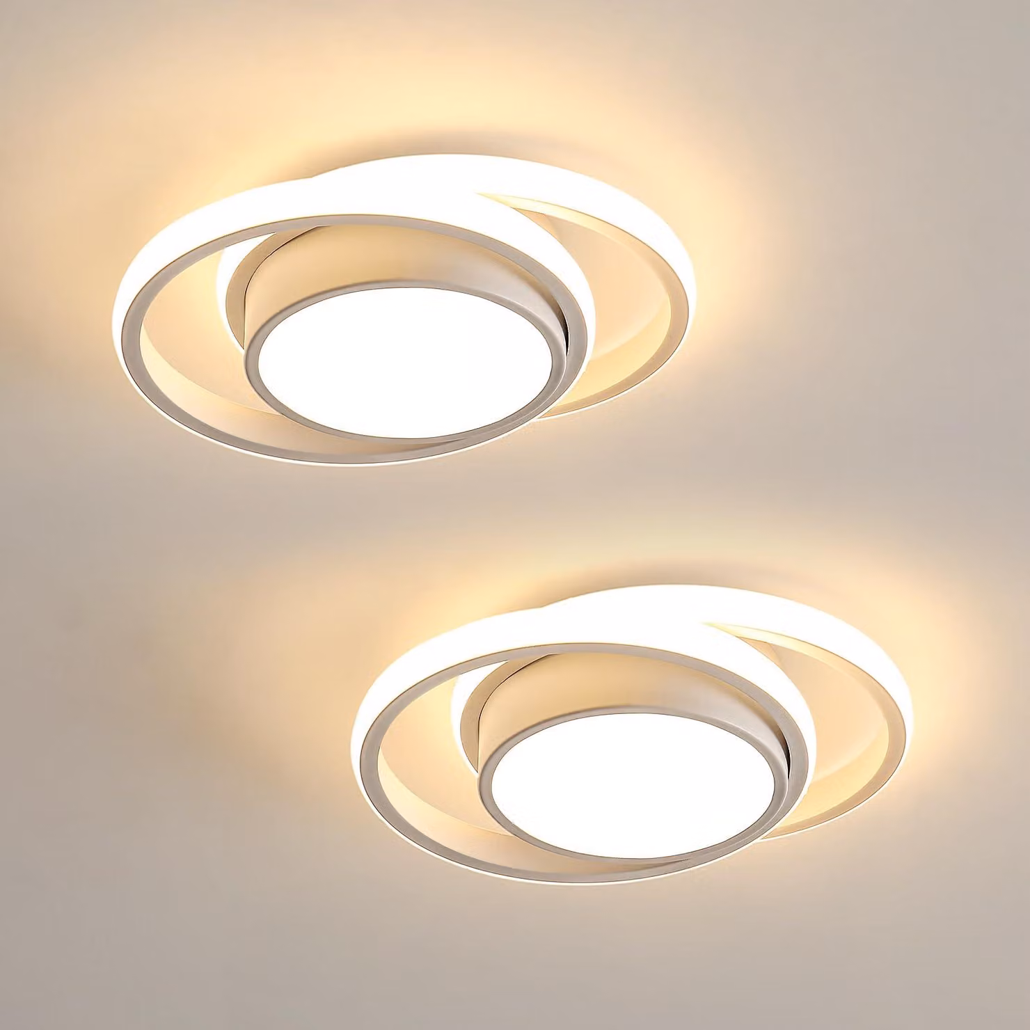 Comely, 2 lampade a soffitto LED per camera da letto, cucina, corridoio, 32W, 2350LM, lampada a soffitto moderna, forma rotonda, luce calda 3000K, diametro 28cm, colore bianco