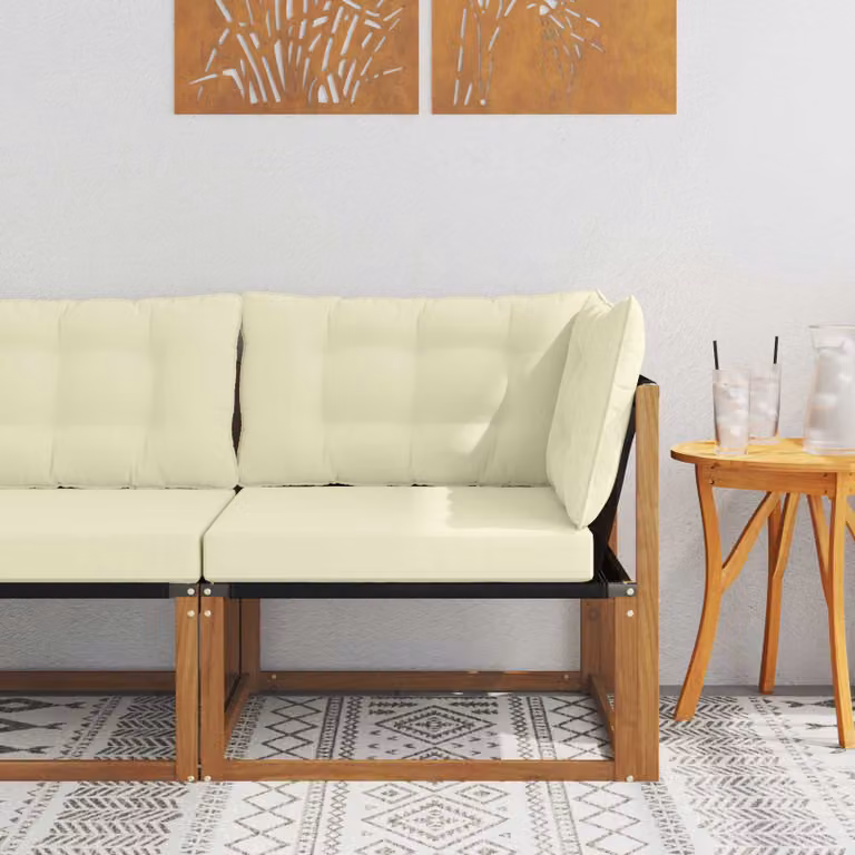 vidaXL Divano Angolare da Esterno in Legno di Acacia con Cuscini Beige e Marrone