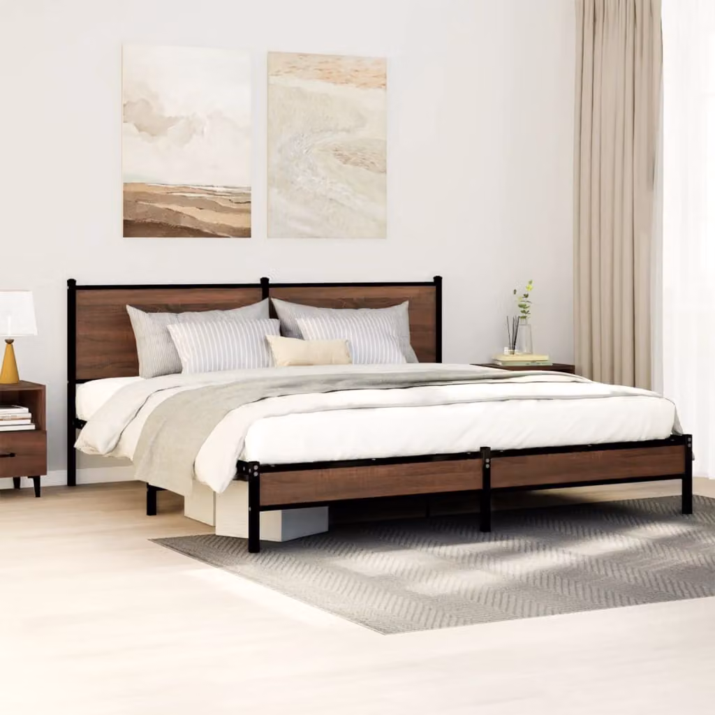 Giroletto in metallo vidaXL senza materasso, colore marrone, L: 180 cm, P: 200 cm, H: 91,5 cm – 1