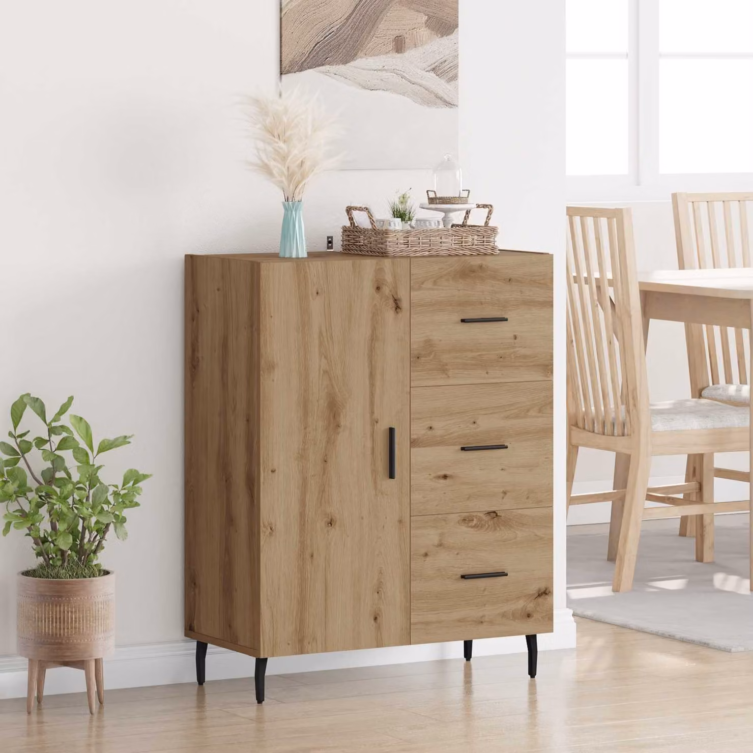 Credenza moderna vidaXL in legno e metallo color marrone L: 69,5 cm, P: 34 cm, H: 90 cm